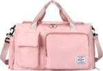 حقيبة رياضية (Duffel) من SEAFEW للنساء، حقيبة سفر رياضية مزودة بجيب للملابس المبللة ومقصورة للأحذية، حقيبة مثالية لرحلات عطلة نهاية الأسبوع أو المبيت، تتضمن حقيبة لمستلزمات العناية الشخصية؛ مناسبة للسفر، والنادي الرياضي، واليوغا، والمدرسة (اللون: أسود / وردي).