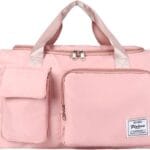 حقيبة رياضية (Duffel) من SEAFEW للنساء، حقيبة سفر رياضية مزودة بجيب للملابس المبللة ومقصورة للأحذية، حقيبة مثالية لرحلات عطلة نهاية الأسبوع أو المبيت، تتضمن حقيبة لمستلزمات العناية الشخصية؛ مناسبة للسفر، والنادي الرياضي، واليوغا، والمدرسة (اللون: أسود / وردي).