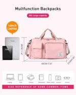 حقيبة رياضية (Duffel) من SEAFEW للنساء، حقيبة سفر رياضية مزودة بجيب للملابس المبللة ومقصورة للأحذية، حقيبة مثالية لرحلات عطلة نهاية الأسبوع أو المبيت، تتضمن حقيبة لمستلزمات العناية الشخصية؛ مناسبة للسفر، والنادي الرياضي، واليوغا، والمدرسة (اللون: أسود / وردي). - الصورة 4