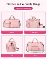 حقيبة رياضية (Duffel) من SEAFEW للنساء، حقيبة سفر رياضية مزودة بجيب للملابس المبللة ومقصورة للأحذية، حقيبة مثالية لرحلات عطلة نهاية الأسبوع أو المبيت، تتضمن حقيبة لمستلزمات العناية الشخصية؛ مناسبة للسفر، والنادي الرياضي، واليوغا، والمدرسة (اللون: أسود / وردي). - الصورة 2