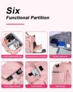 حقيبة رياضية (Duffel) من SEAFEW للنساء، حقيبة سفر رياضية مزودة بجيب للملابس المبللة ومقصورة للأحذية، حقيبة مثالية لرحلات عطلة نهاية الأسبوع أو المبيت، تتضمن حقيبة لمستلزمات العناية الشخصية؛ مناسبة للسفر، والنادي الرياضي، واليوغا، والمدرسة (اللون: أسود / وردي). - الصورة 3