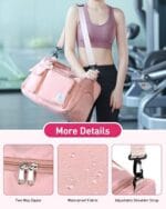 حقيبة رياضية (Duffel) من SEAFEW للنساء، حقيبة سفر رياضية مزودة بجيب للملابس المبللة ومقصورة للأحذية، حقيبة مثالية لرحلات عطلة نهاية الأسبوع أو المبيت، تتضمن حقيبة لمستلزمات العناية الشخصية؛ مناسبة للسفر، والنادي الرياضي، واليوغا، والمدرسة (اللون: أسود / وردي). - الصورة 5